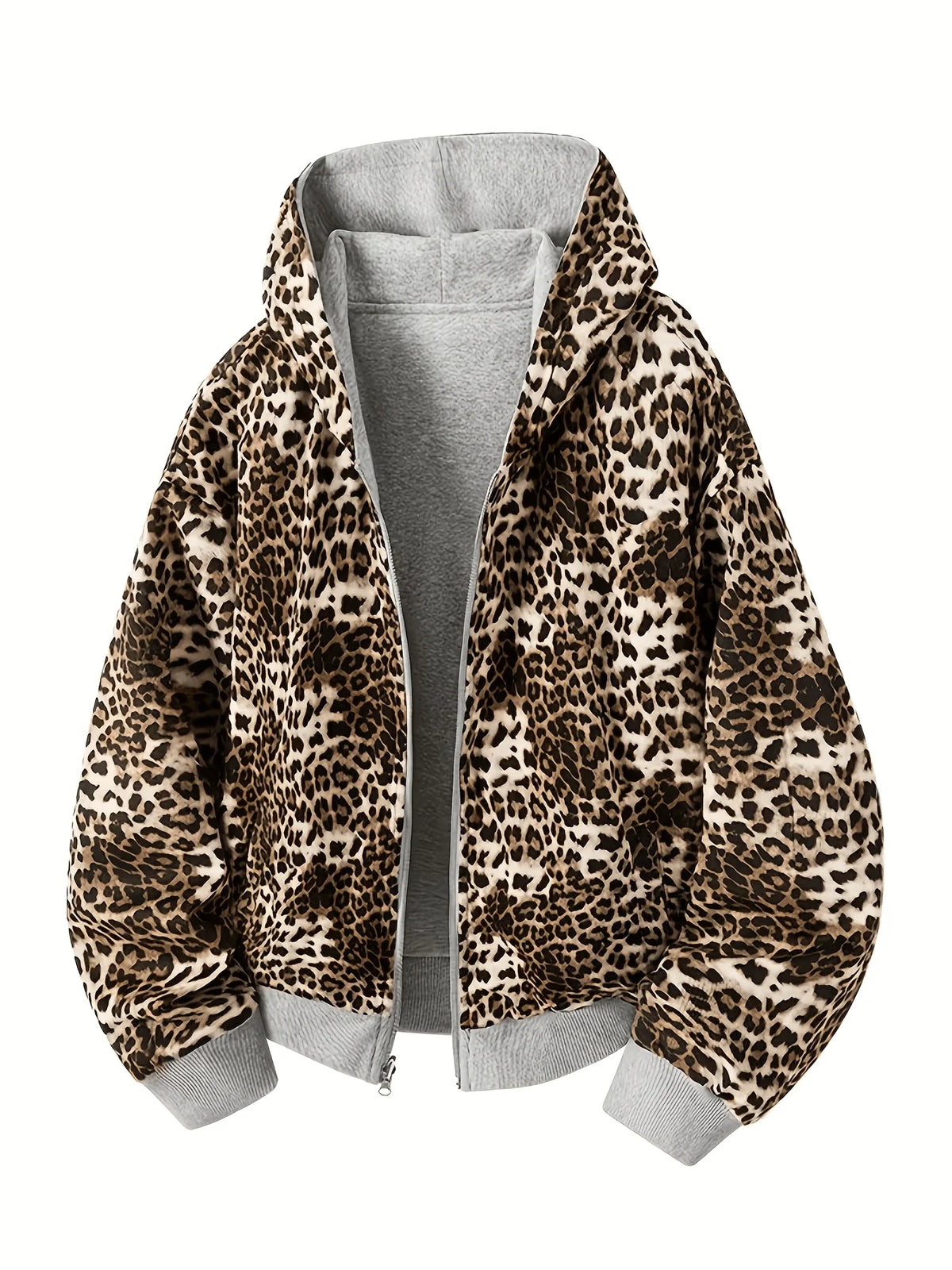 Inflation Streetwear Leopard Zip-Up jacket featuring a bold leopard print and front zipper, stylish and trendy urban fashion piece.