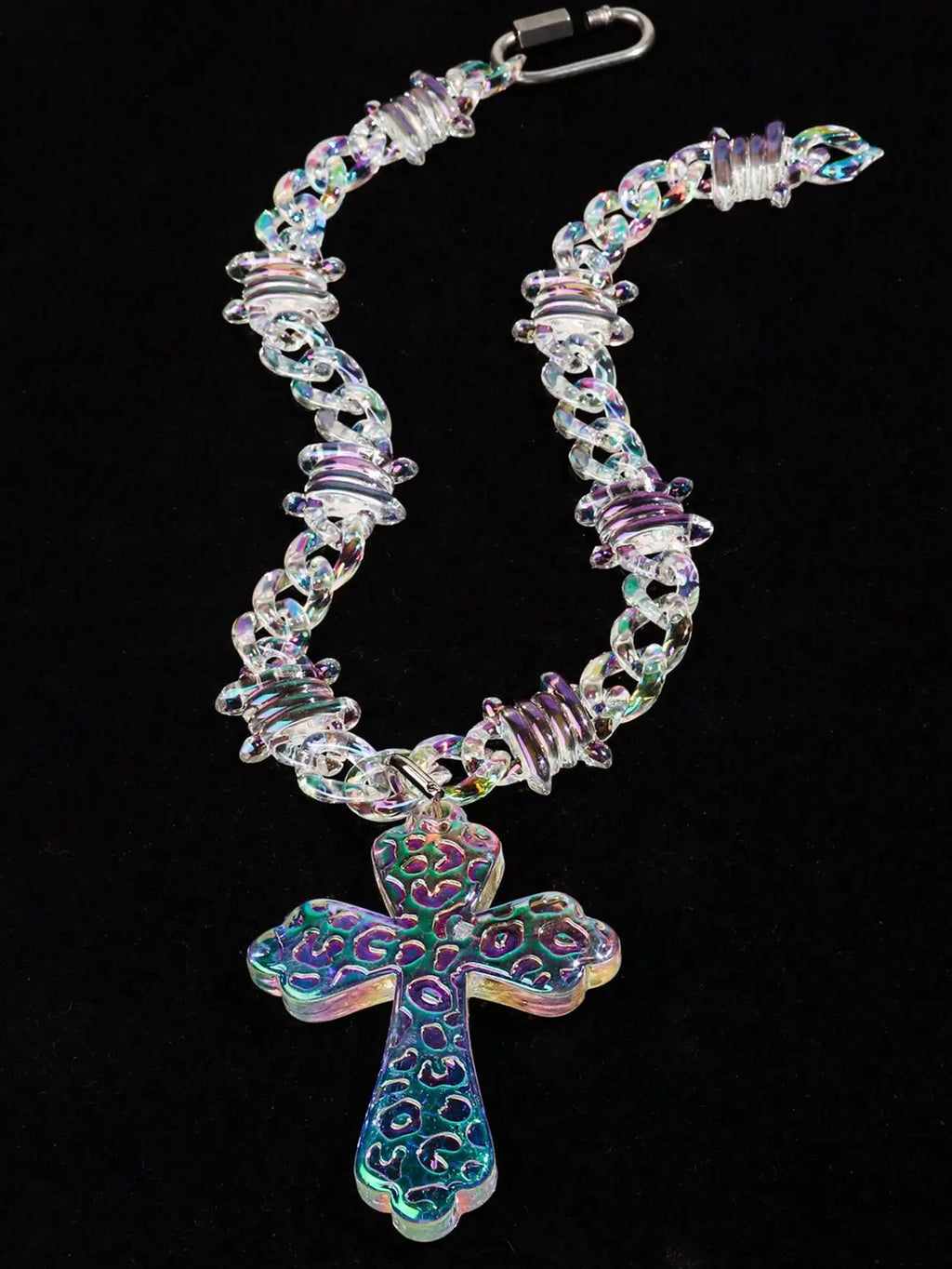 Inflation Big Cross Pendant Chain Necklace 51cm showing a silver-tone chain with a large cross pendant, styled for fashion.